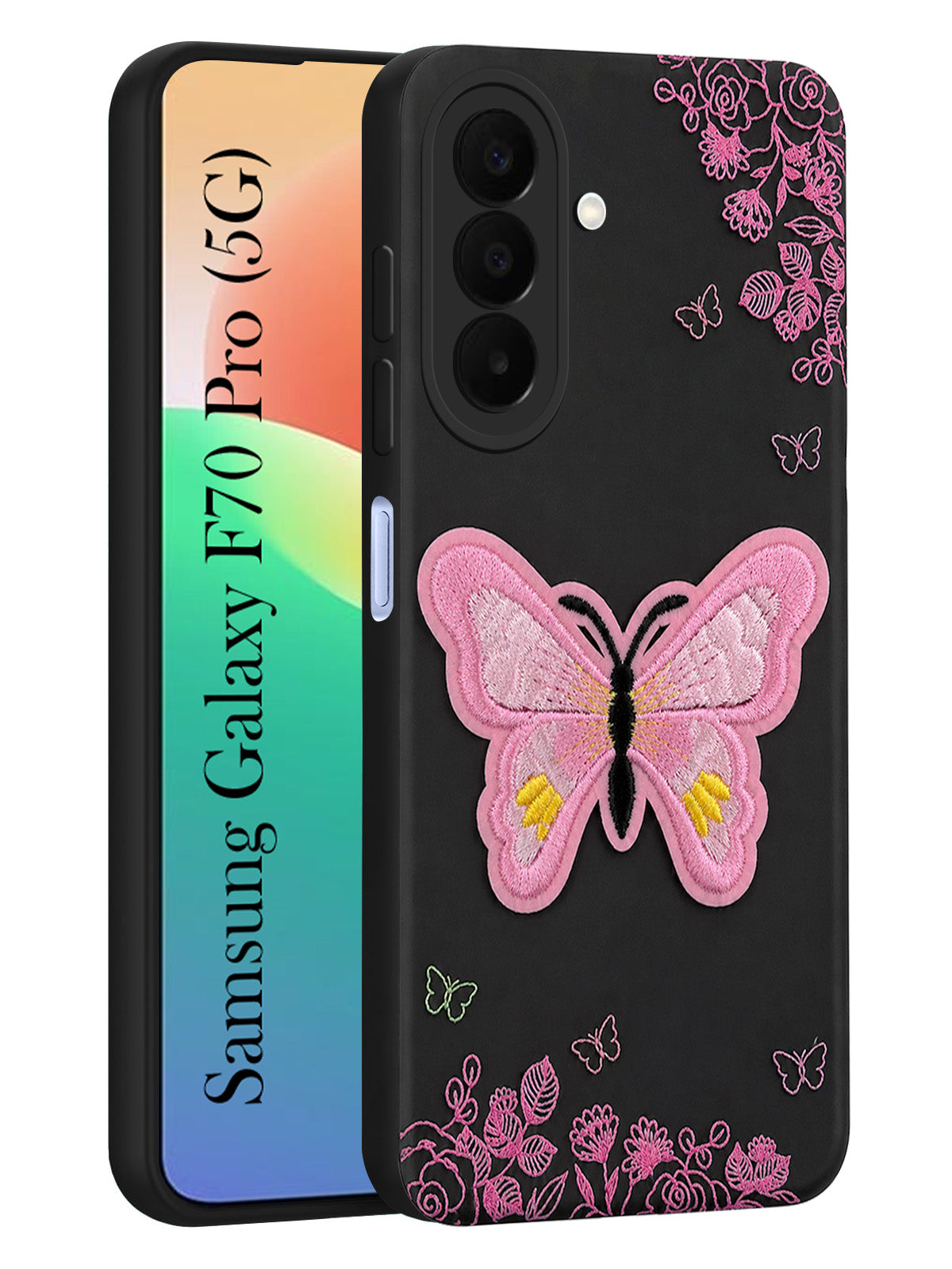 For Samsung Galaxy F70 Pro 5G Back Cover Case (Soft Butterfly Embroidery | Women Teen Girls | Camera Protection| Matte Silicone)