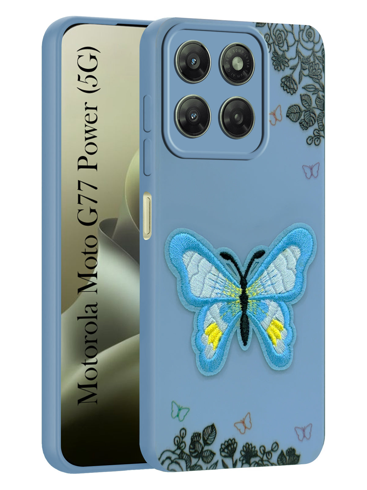 For Motorola Moto G77 Power Back Cover Case (Soft Butterfly Embroidery | Women Teen Girls | Camera Protection| Matte Silicone)