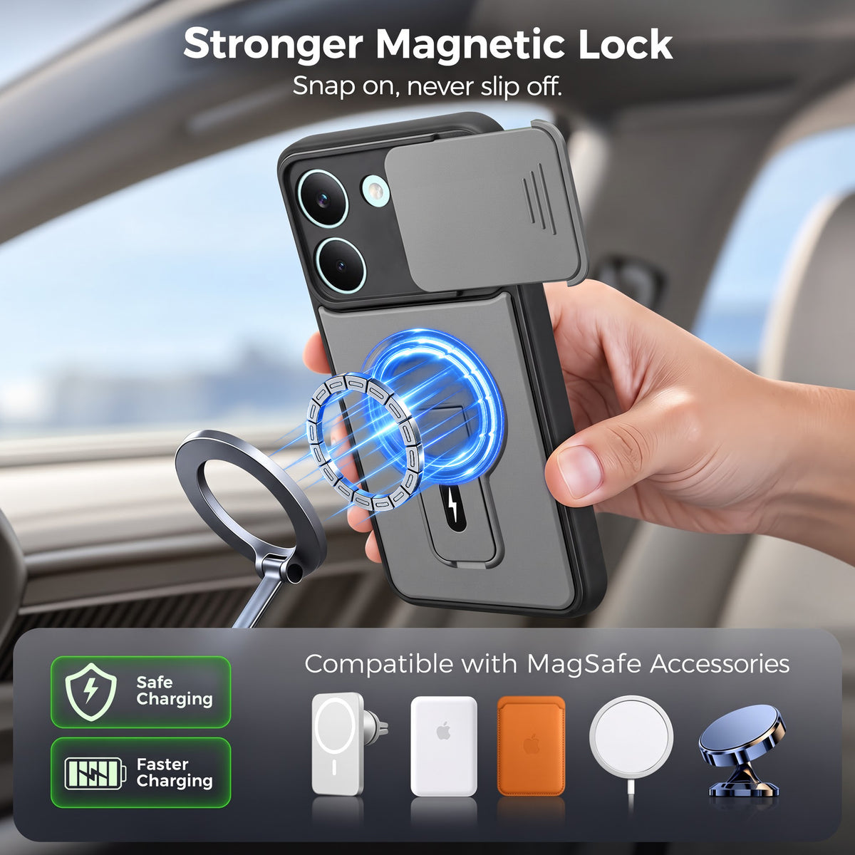 For Poco X8 Pro Back Case Cover Metallic (Hybrid Armor Kickstand | Sliding Shutter Camera Protection | MagSafe Compatible)