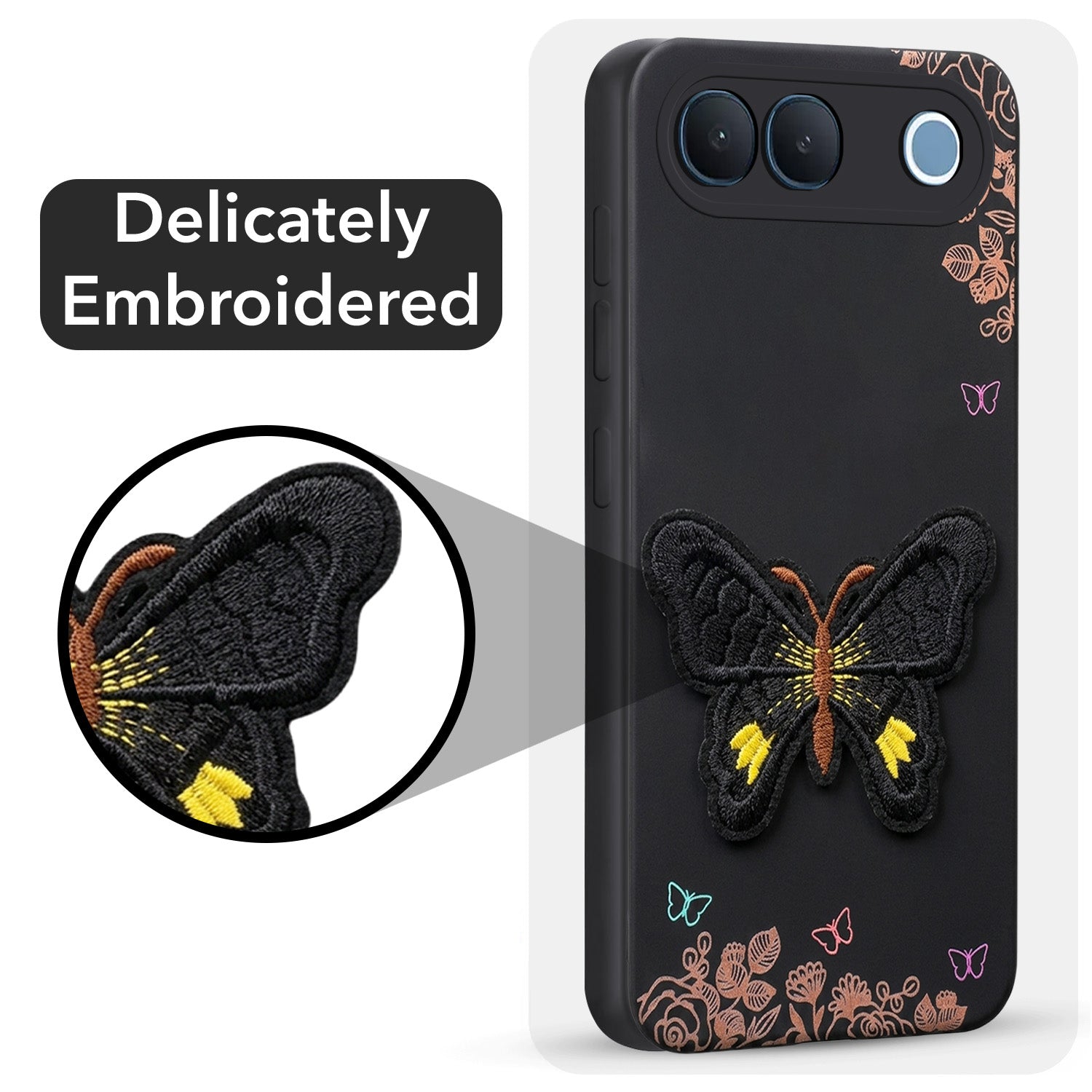 For Vivo S2 5G Back Cover Case (Soft Butterfly Embroidery | Women Teen Girls | Camera Protection| Matte Silicone)
