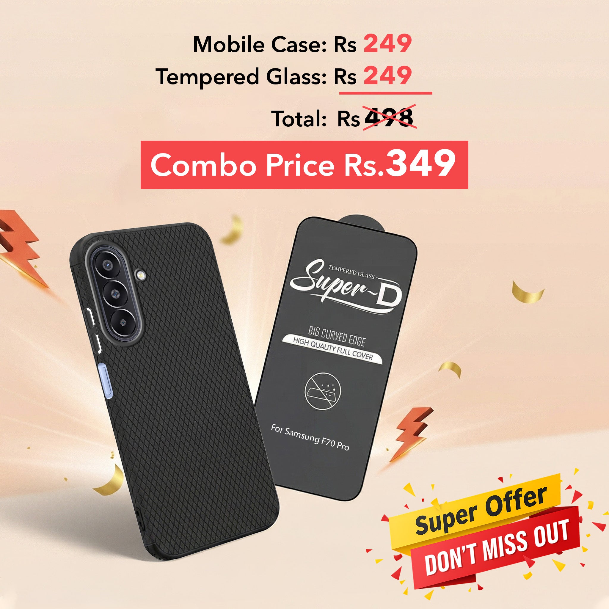 For Samsung Galaxy F70 Pro 5G Combo with Back Cover and 9H Tempered Glass (Liquid Silicone | Camera Protection | Oleophobic Coating Screen Glass)