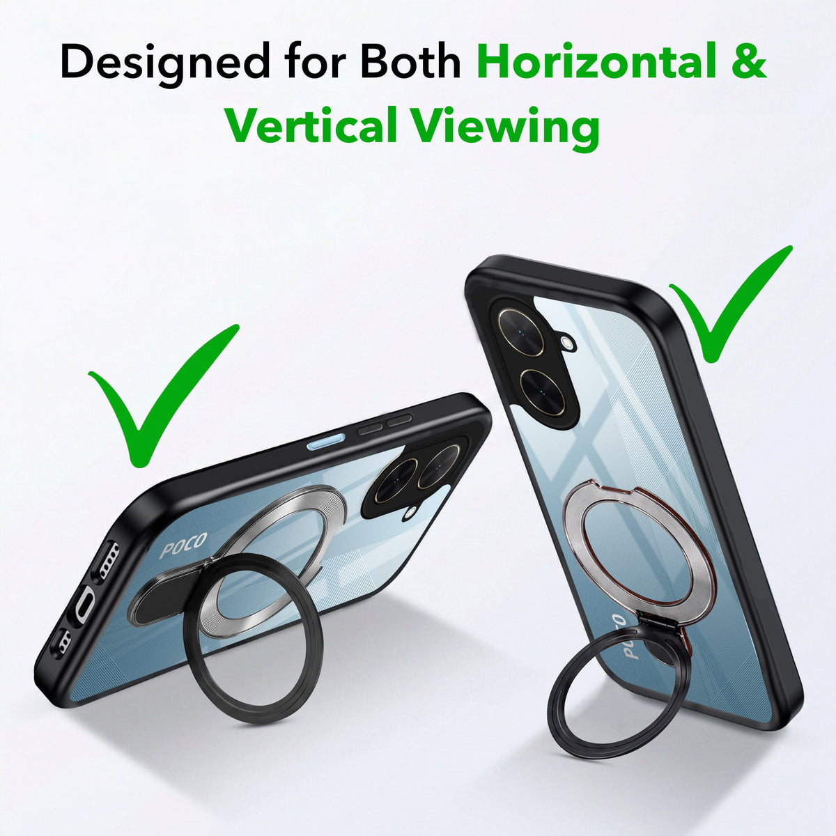 For Poco C71 Back Cover Case (Kick Stand Ring Holder | Life time Anti Yellow | Camera Protection)