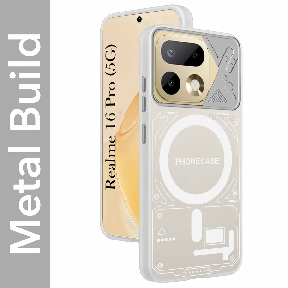 For Realme 16 Pro Metallic Back Cover Case (Metallic Camera Protection & Buttons | Translucent Milky Shade | Hard Polycarbonate)