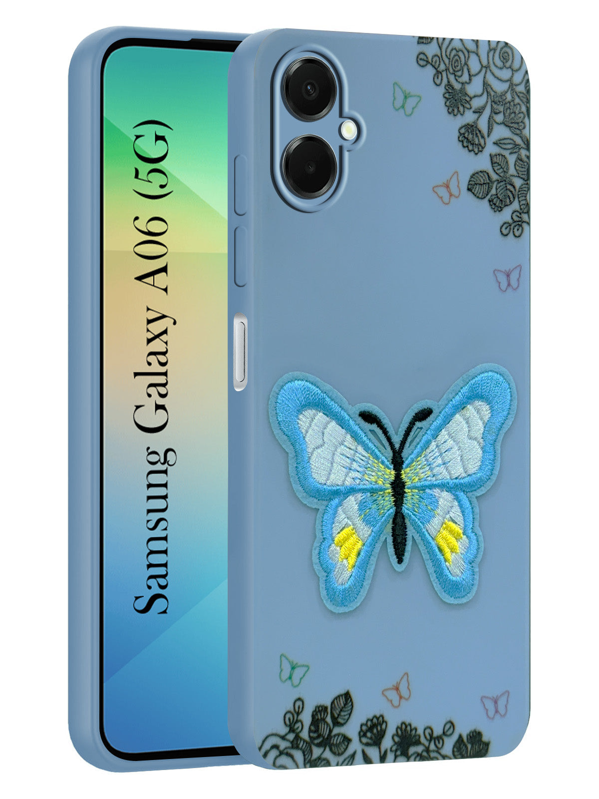 For Samsung Galaxy A06 Back Cover Case (Soft Butterfly Embroidery | Women Teen Girls | Camera Protection| Matte Silicone)