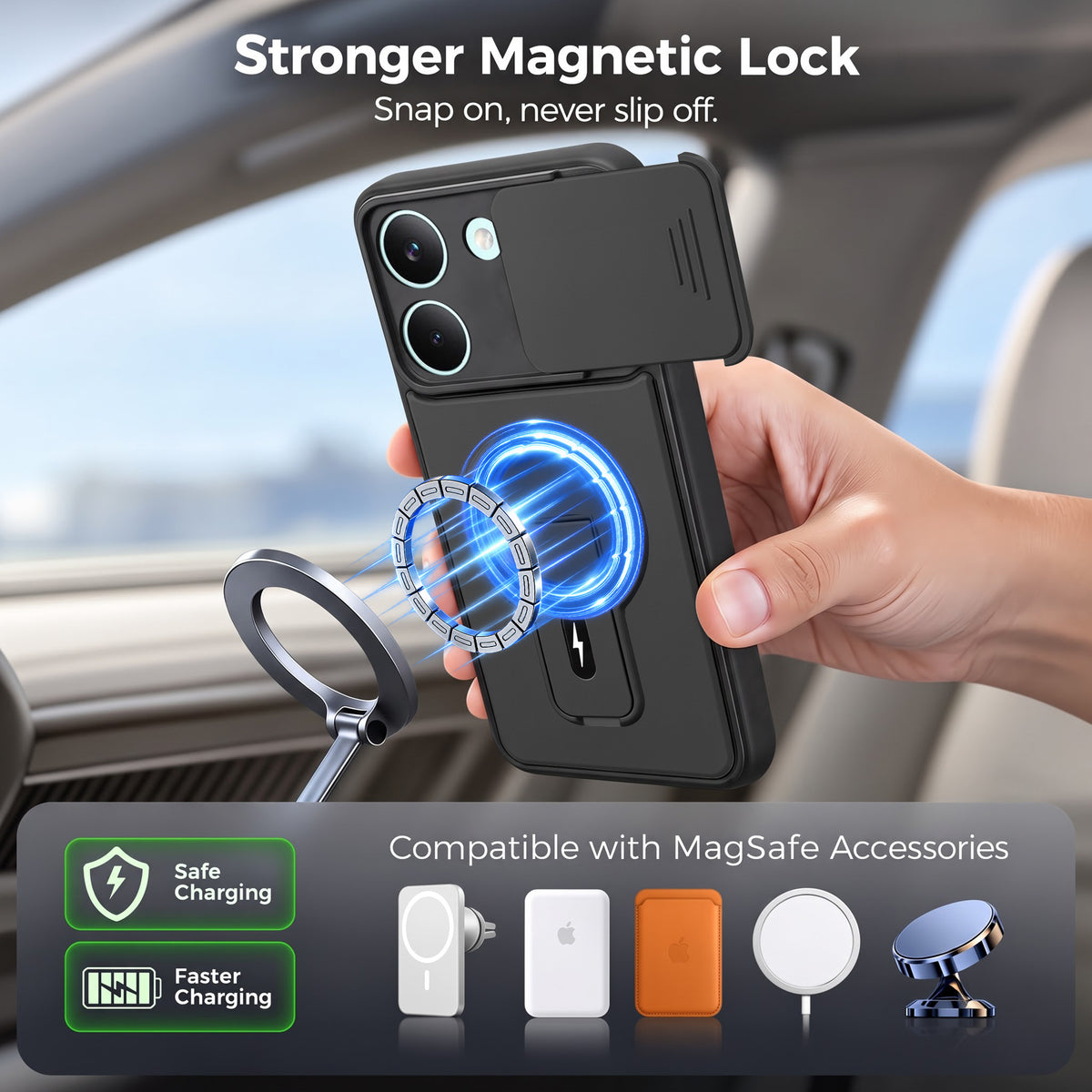 For Poco X8 Pro Back Case Cover Metallic (Hybrid Armor Kickstand | Sliding Shutter Camera Protection | MagSafe Compatible)