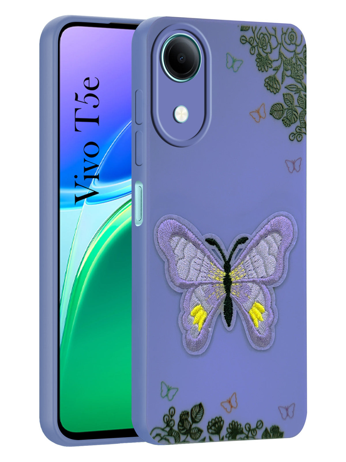 For Vivo T5e 5G Back Cover Case (Soft Butterfly Embroidery | Women Teen Girls | Camera Protection| Matte Silicone)