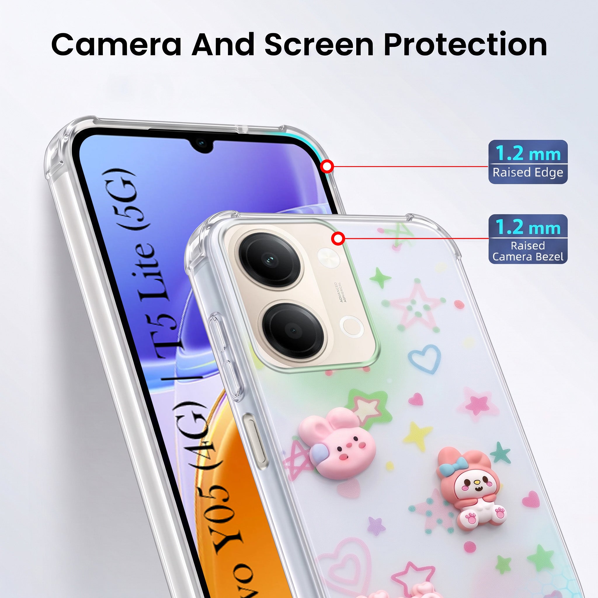 For Vivo Y05 4G Back Cover Case (3D Cute Cartoons | Hard Back Side Soft | Matte Premium Finish | HD Printing)
