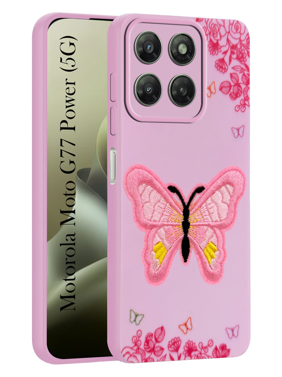 For Motorola Moto G77 Power Back Cover Case (Soft Butterfly Embroidery | Women Teen Girls | Camera Protection| Matte Silicone)