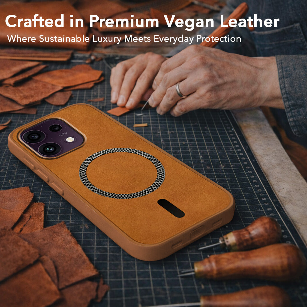 For Oppo Reno 16C 5G Back Cover Case Leather Finish (MagSafe Compatible Wireless Charging | Soft Touch | Camera Bump Protection)