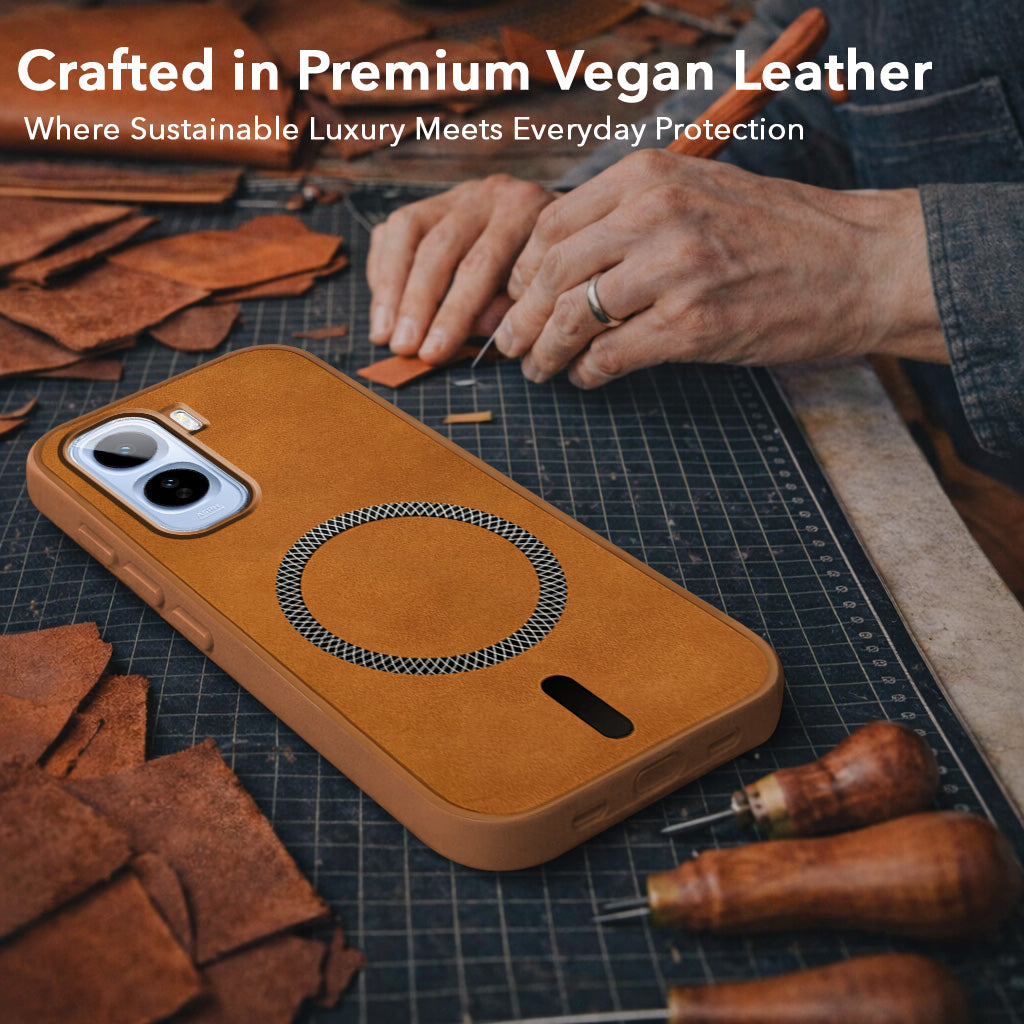 For Vivo T5 Pro 5G Back Cover Case Leather Finish (MagSafe Compatible Wireless Charging | Soft Touch | Camera Bump Protection)