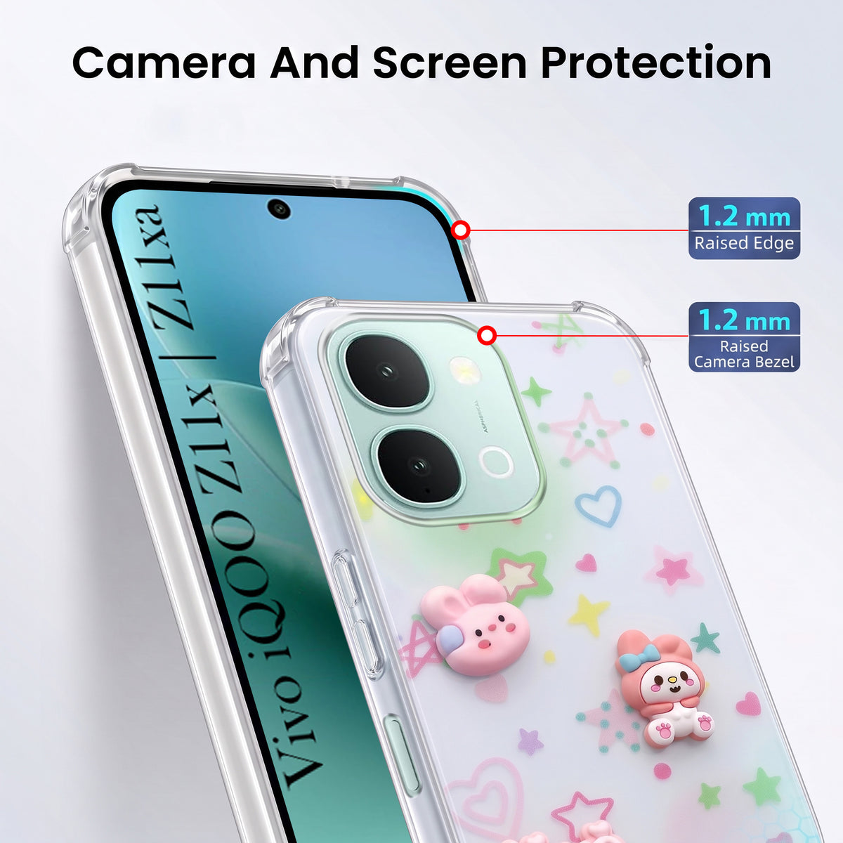 For iQOO Z11x | iQOO Z11xa Back Cover Case (3D Cute Cartoons | Hard Back Side Soft | Matte Premium Finish | HD Printing)
