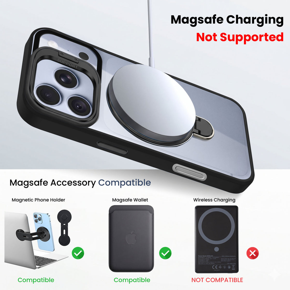 For Apple iPhone 18 Pro Max Back Cover Case Crystal (Lifetime Anti Yellow | Magnetic Ring Stand | Camera Lens Protection | MagSafe Compatible)