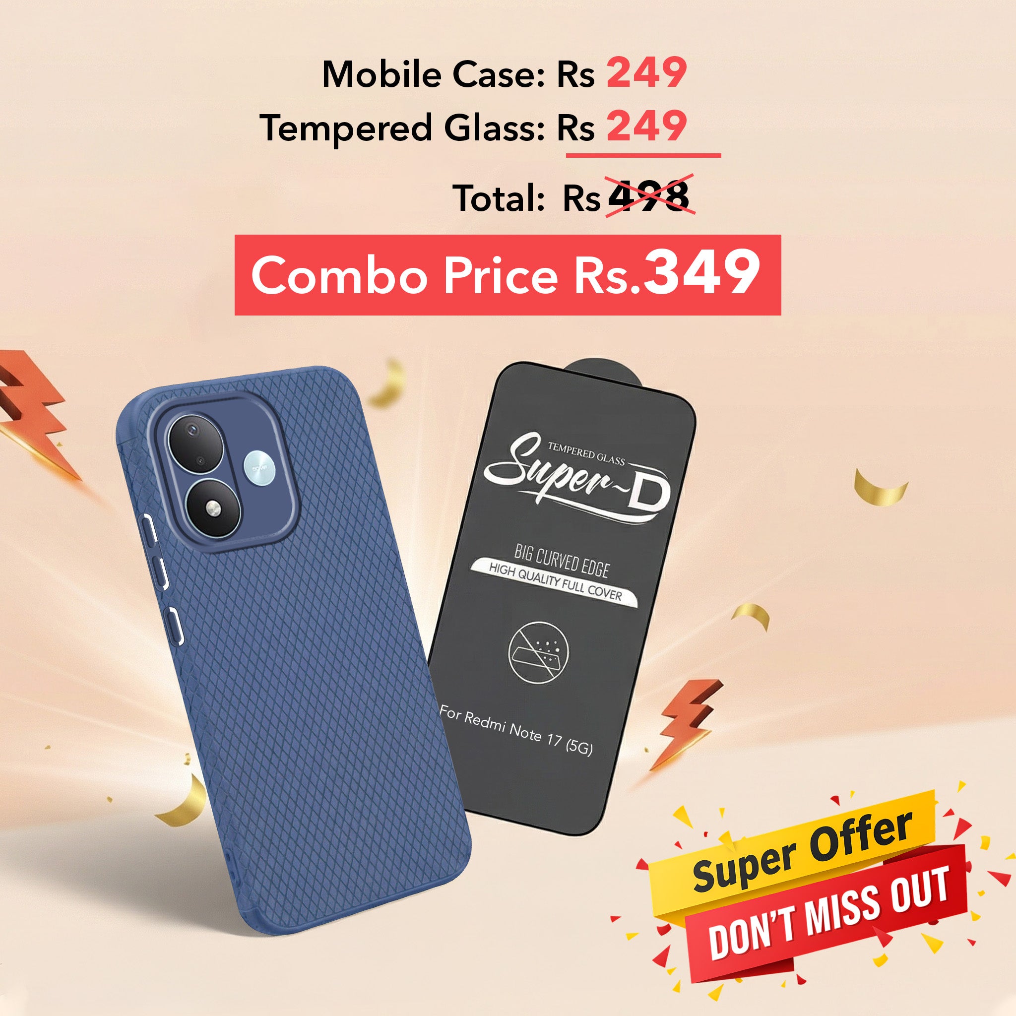 For Redmi Note 17 5G Combo with Back Cover and 9H Tempered Glass (Liquid Silicone | Camera Protection | Oleophobic Coating Screen Glass)