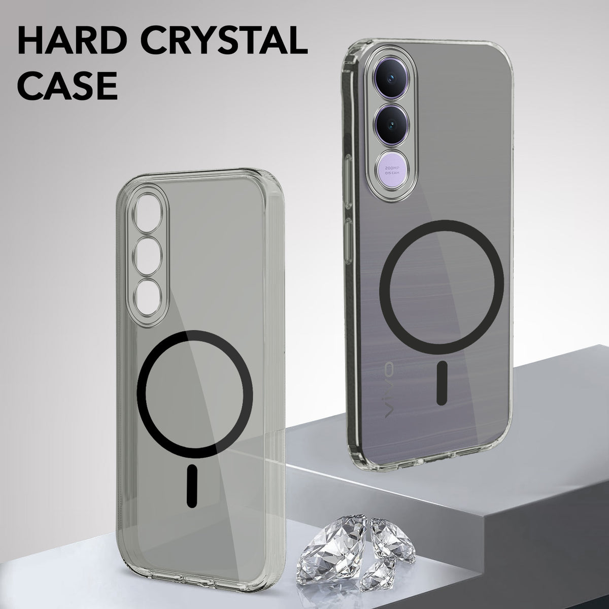 For Vivo V70 FE 5G Back Cover Case Lifetime Anti-Yellow MagSafe Compatible Clear (Sleek Hard Crystal | Shockproof and Camera Protection)