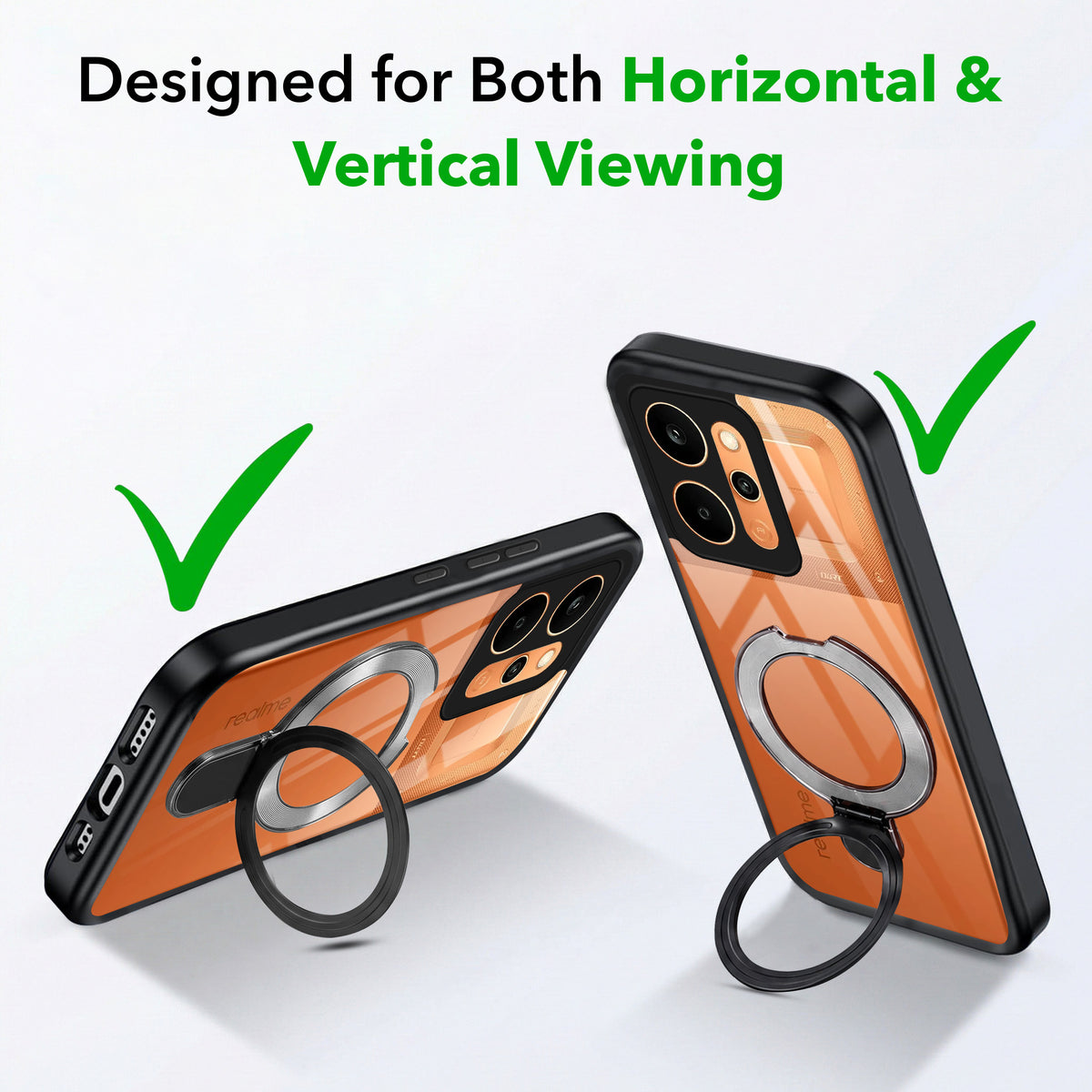 For Realme P4 Power 5G | Realme Narzo Power Back Cover Case (Kick Stand Ring Holder | Life time Anti Yellow | Camera Protection)