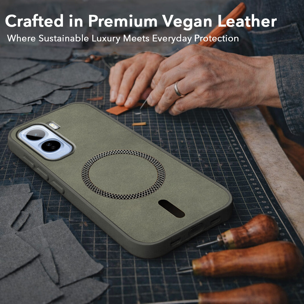 For Vivo T5 Pro 5G Back Cover Case Leather Finish (MagSafe Compatible Wireless Charging | Soft Touch | Camera Bump Protection)