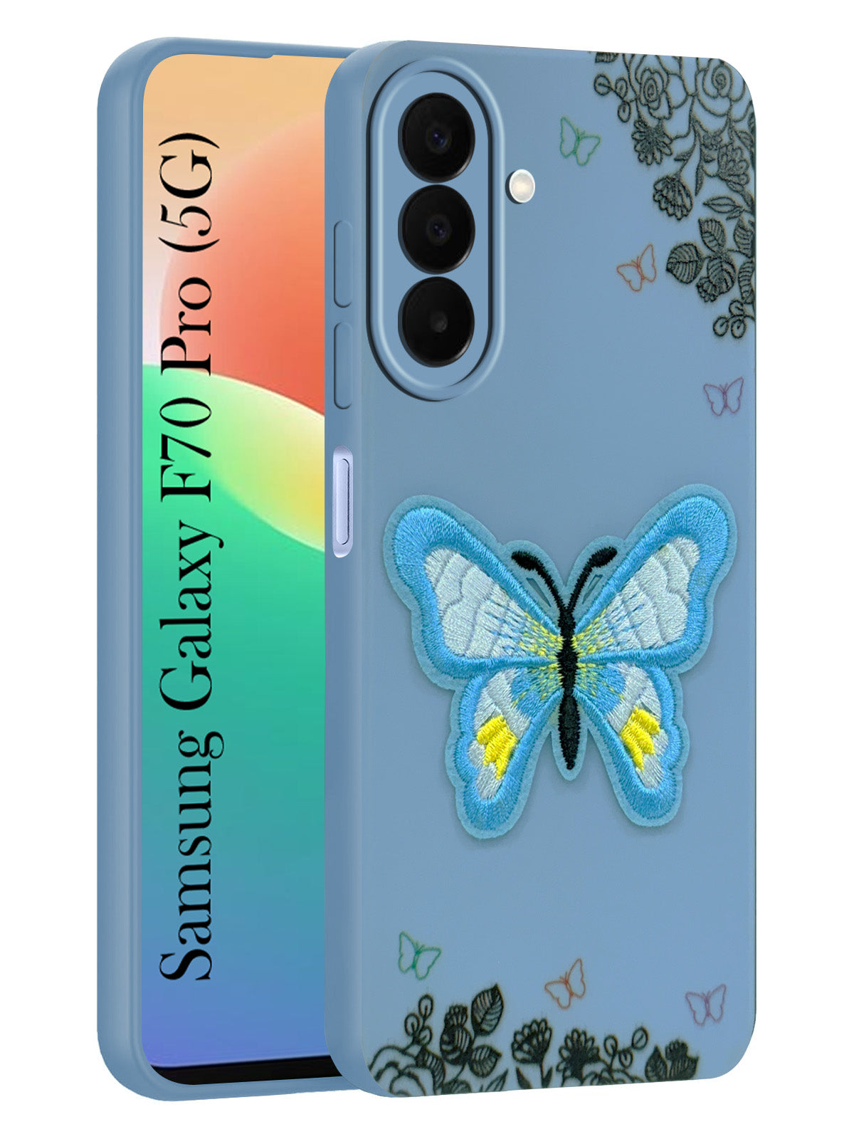For Samsung Galaxy F70 Pro 5G Back Cover Case (Soft Butterfly Embroidery | Women Teen Girls | Camera Protection| Matte Silicone)