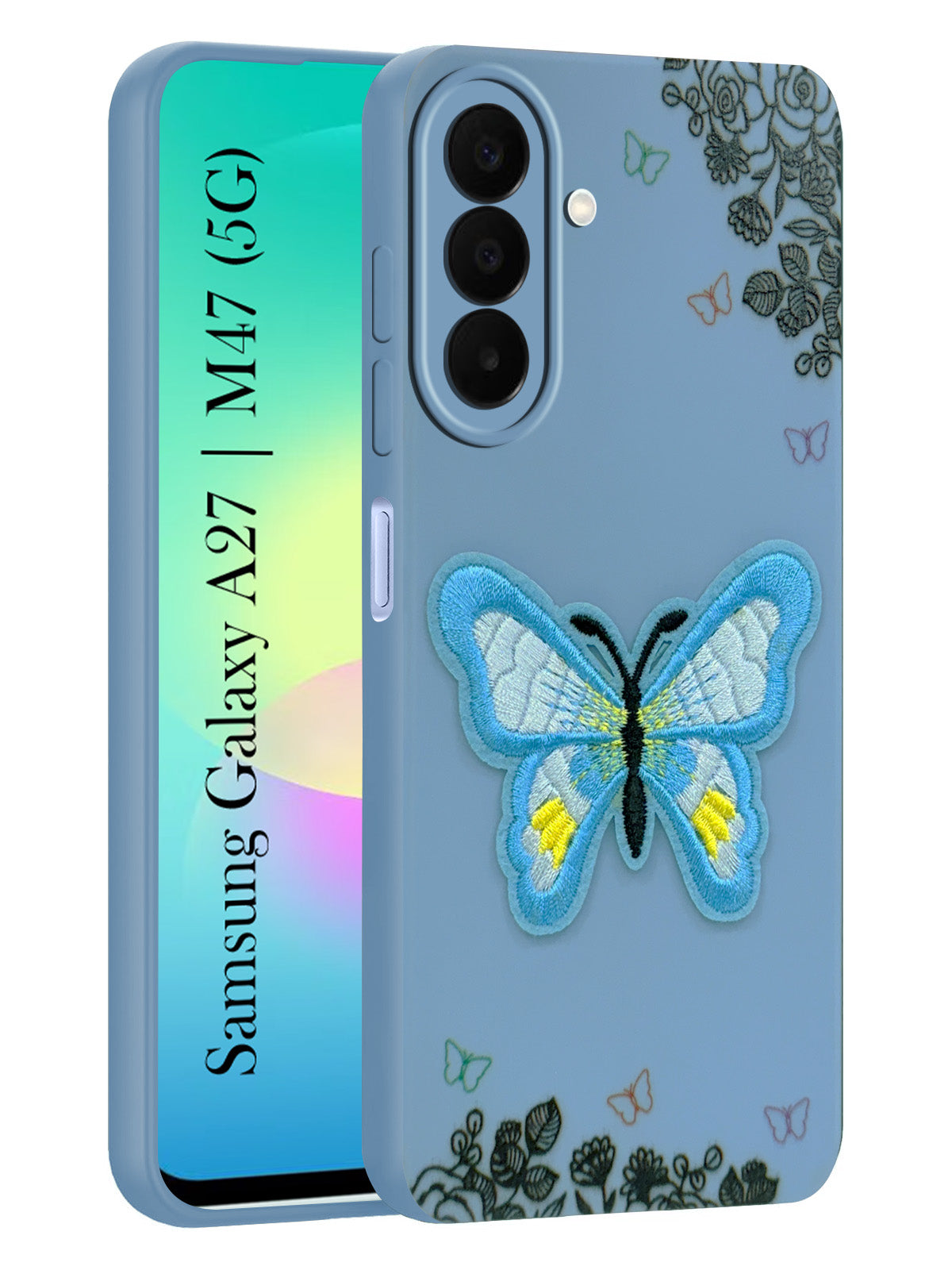 For Samsung Galaxy A27 5G | Samsung Galaxy M47 5G Back Cover Case (Soft Butterfly Embroidery | Women Teen Girls | Camera Protection| Matte Silicone)