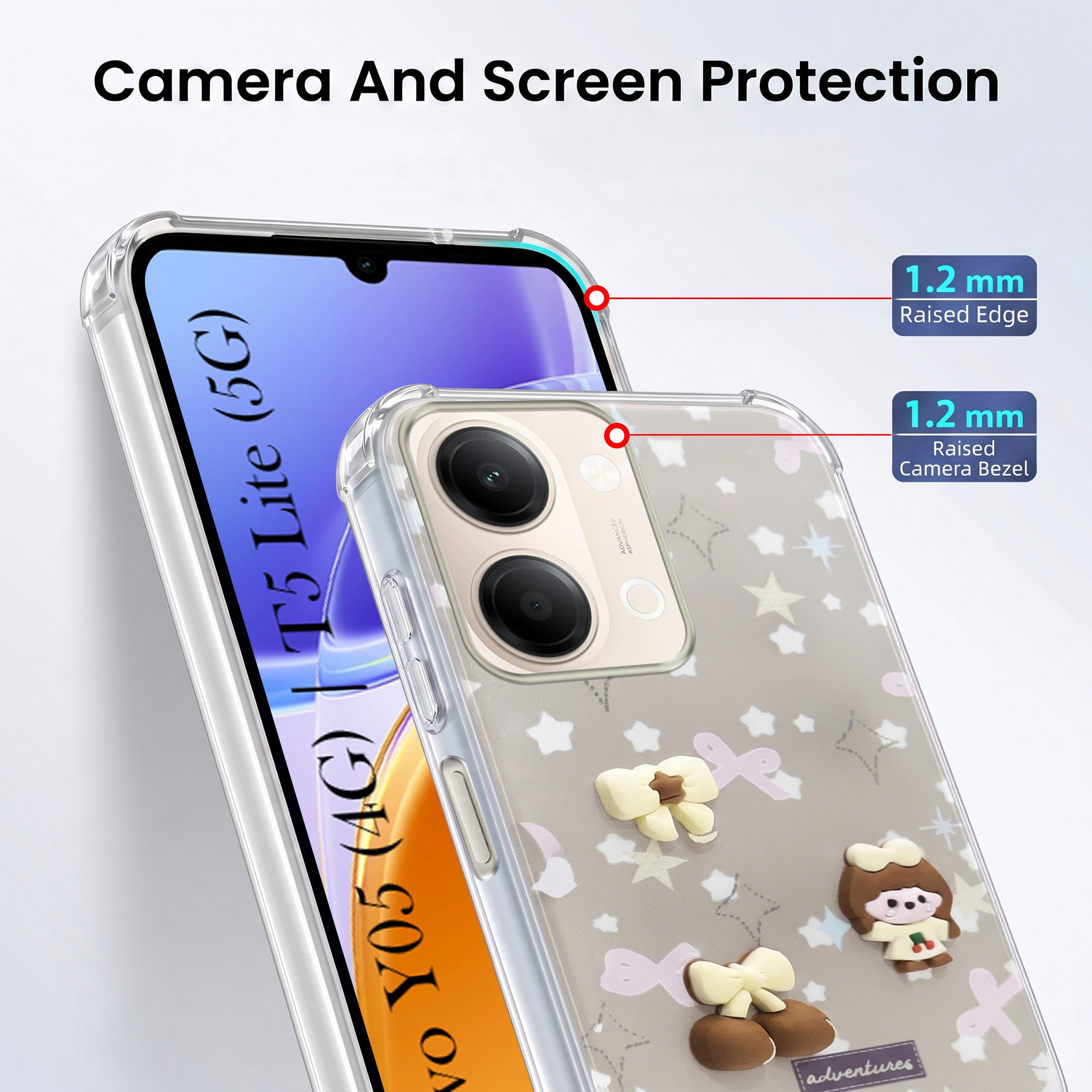 For Vivo Y05 4G Back Cover Case (3D Cute Cartoons | Hard Back Side Soft | Matte Premium Finish | HD Printing)