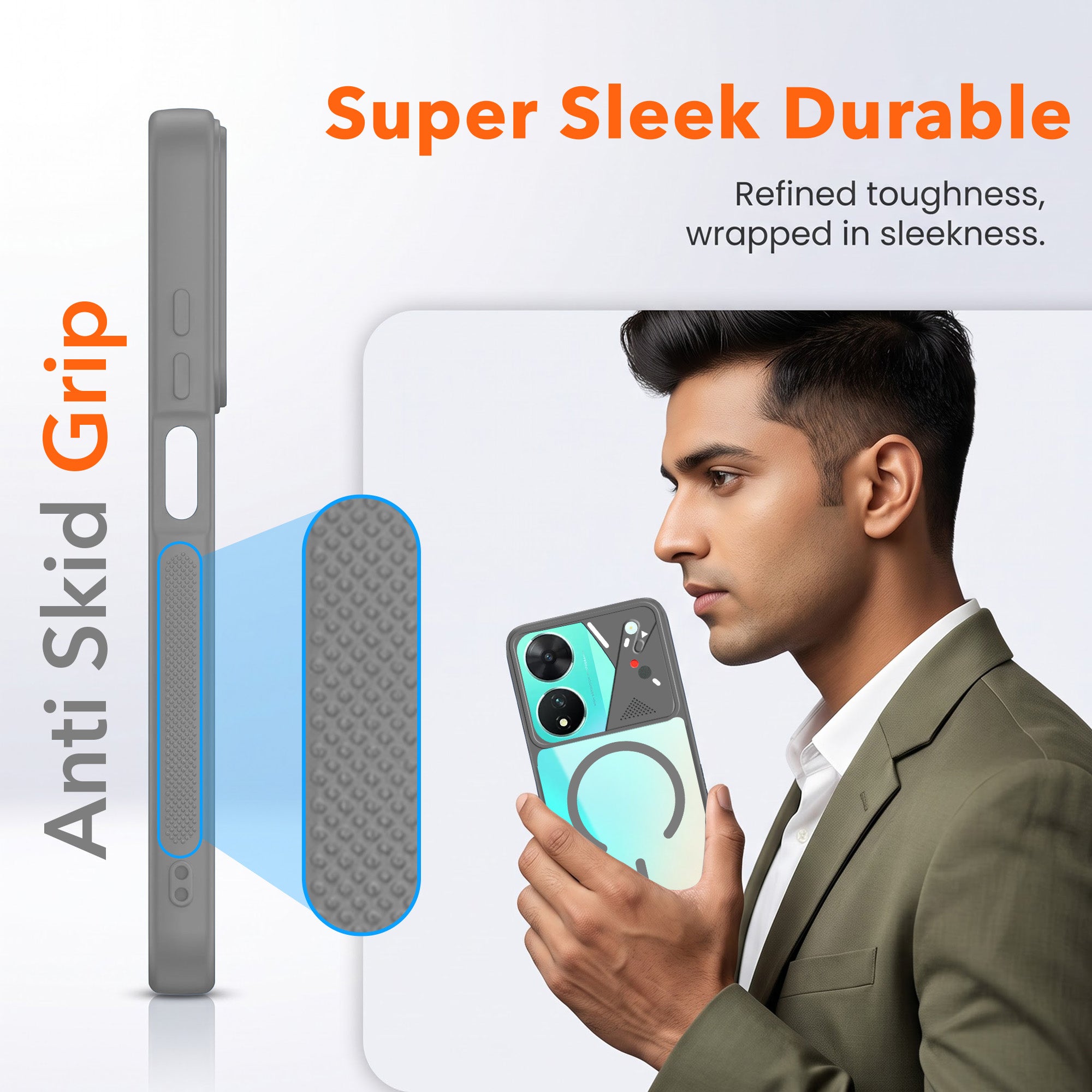 For Vivo T2 Back Cover Case Lifetime Anti-Yellow Clear (Camera Protection | Side Grip | Wireless MagSafe Compatible)