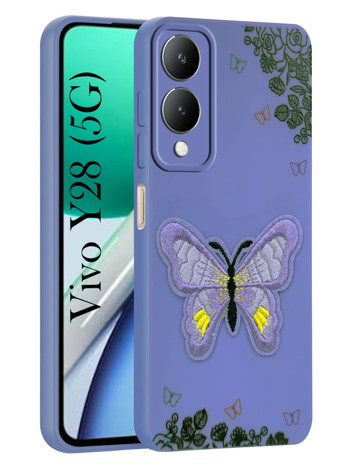 For Vivo Y28 5G Back Cover Case (Soft Butterfly Embroidery | Women Teen Girls | Camera Protection| Matte Silicone)