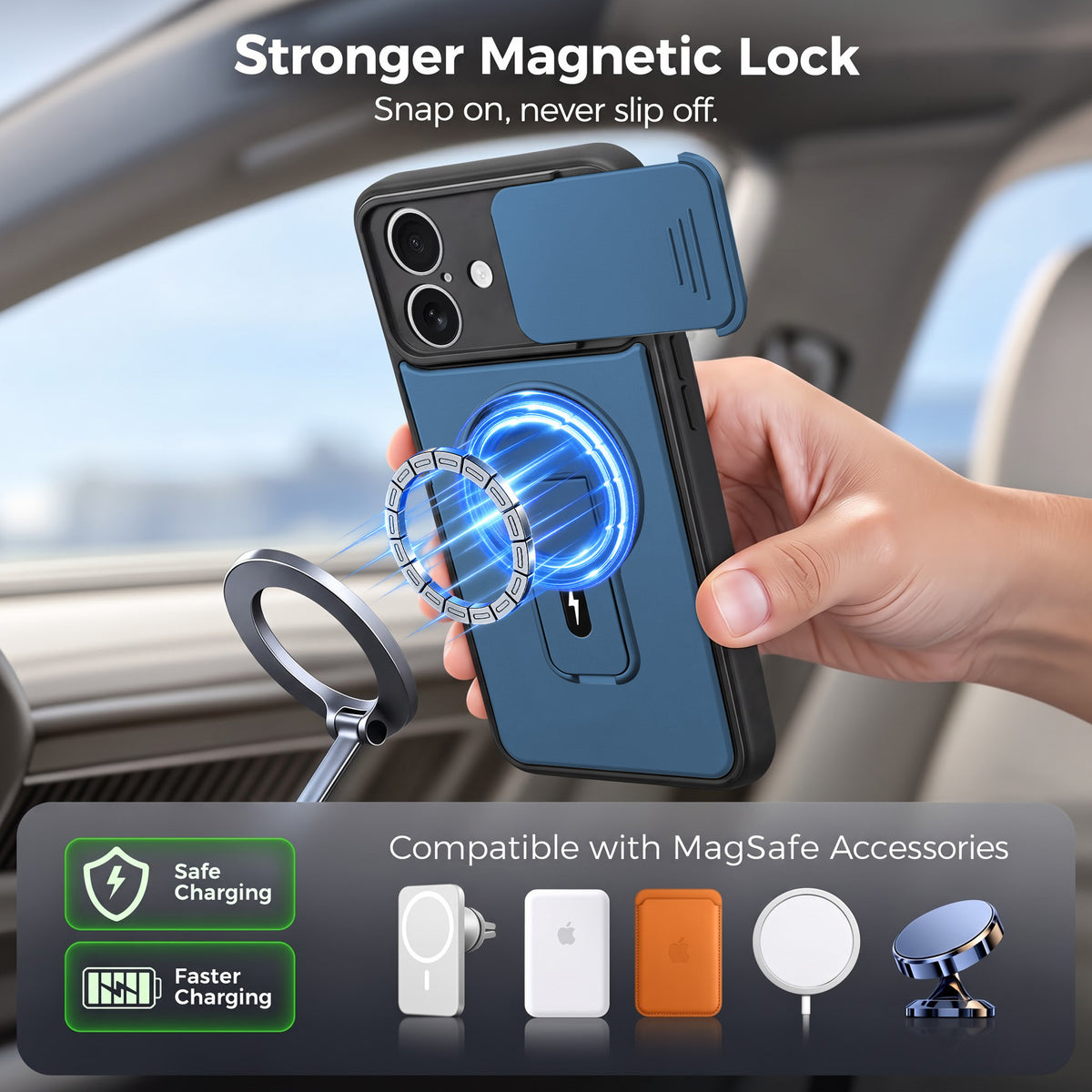 For Apple iPhone 17 Back Case Cover Metallic (Hybrid Armor Kickstand | Sliding Shutter Camera Protection | MagSafe Compatible)