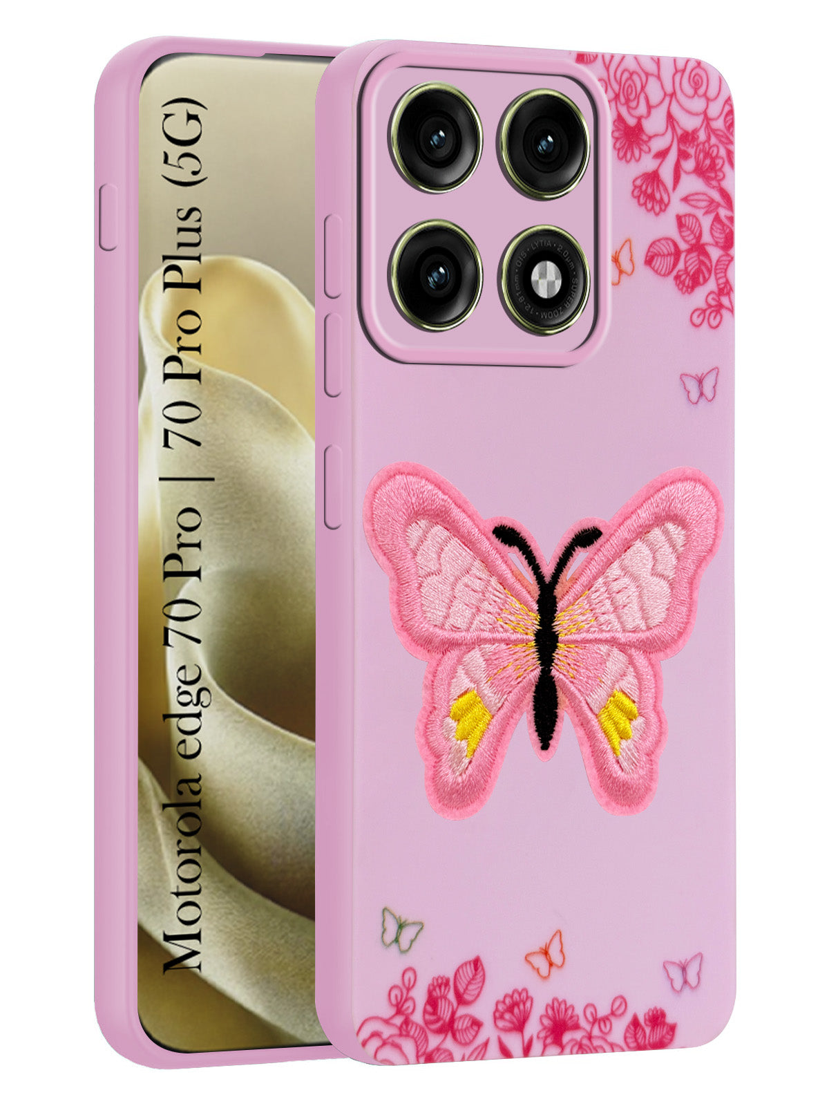 For Motorola Edge 70 Pro |  Motorola Edge 70 Pro Plus Back Cover Case (Soft Butterfly Embroidery | Women Teen Girls | Camera Protection| Matte Silicone)