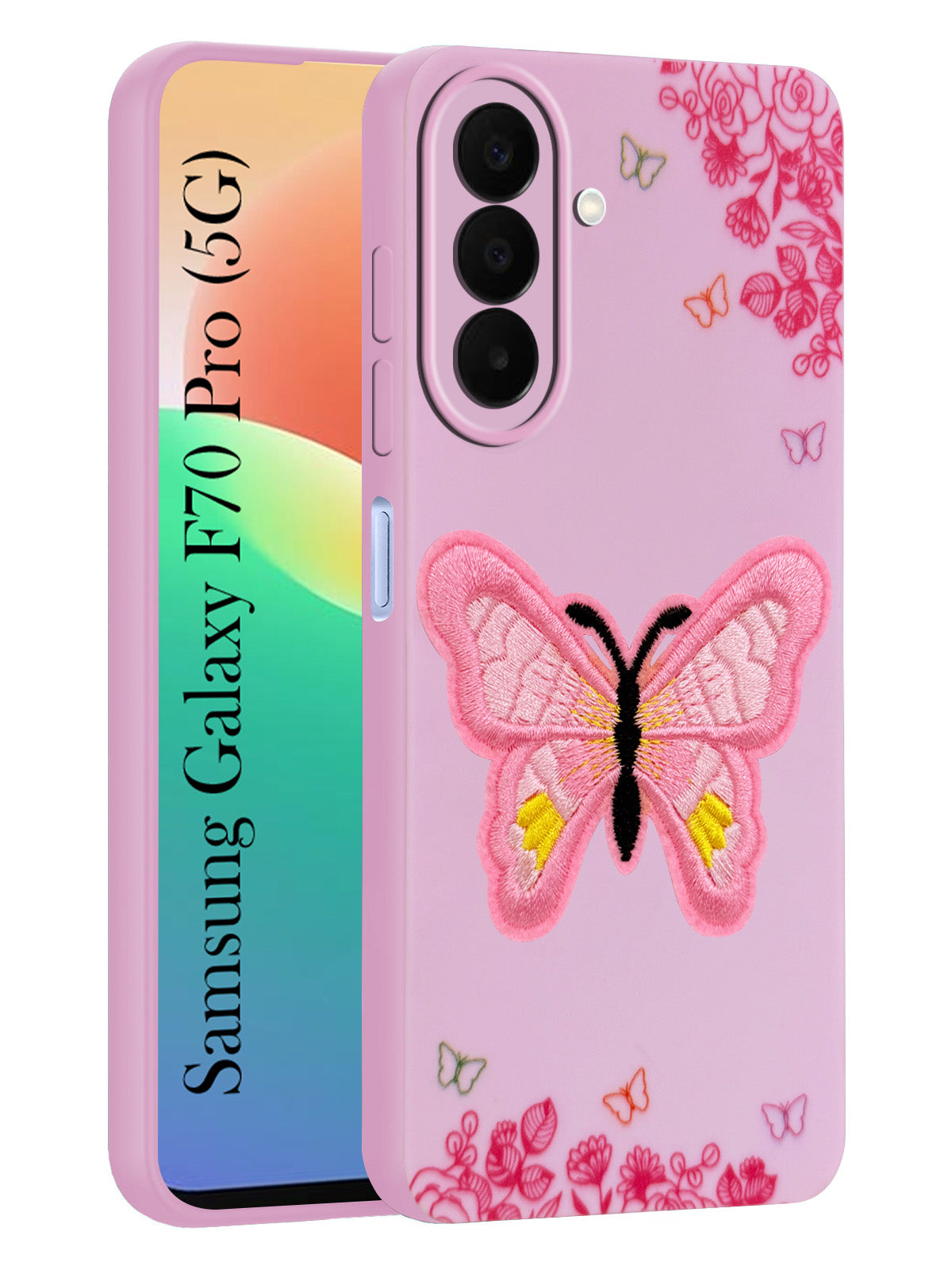 For Samsung Galaxy F70 Pro 5G Back Cover Case (Soft Butterfly Embroidery | Women Teen Girls | Camera Protection| Matte Silicone)