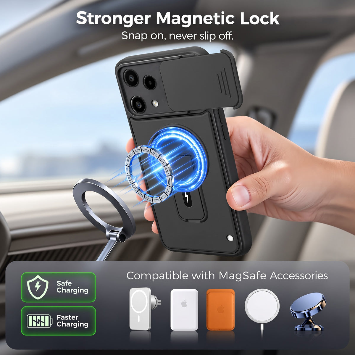 For Nothing Phone 3A Lite Back Case Cover Metallic (Hybrid Armor Kickstand | Sliding Shutter Camera Protection | MagSafe Compatible)