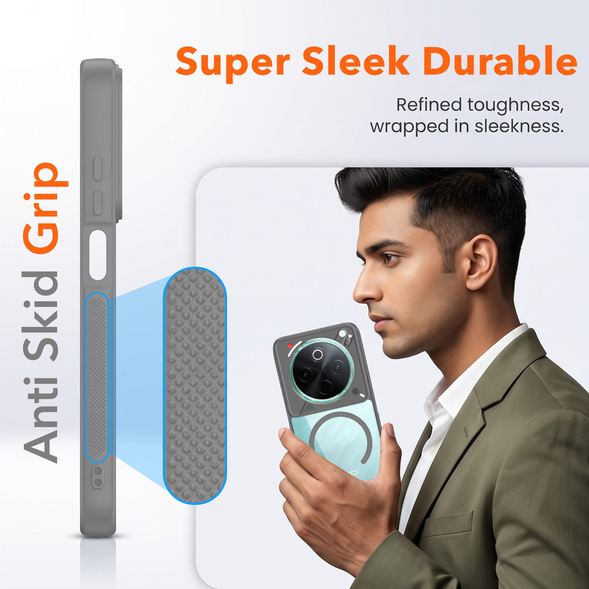 For Vivo T4 Back Cover Case Lifetime Anti-Yellow Clear (Camera Protection | Side Grip | Wireless MagSafe Compatible)