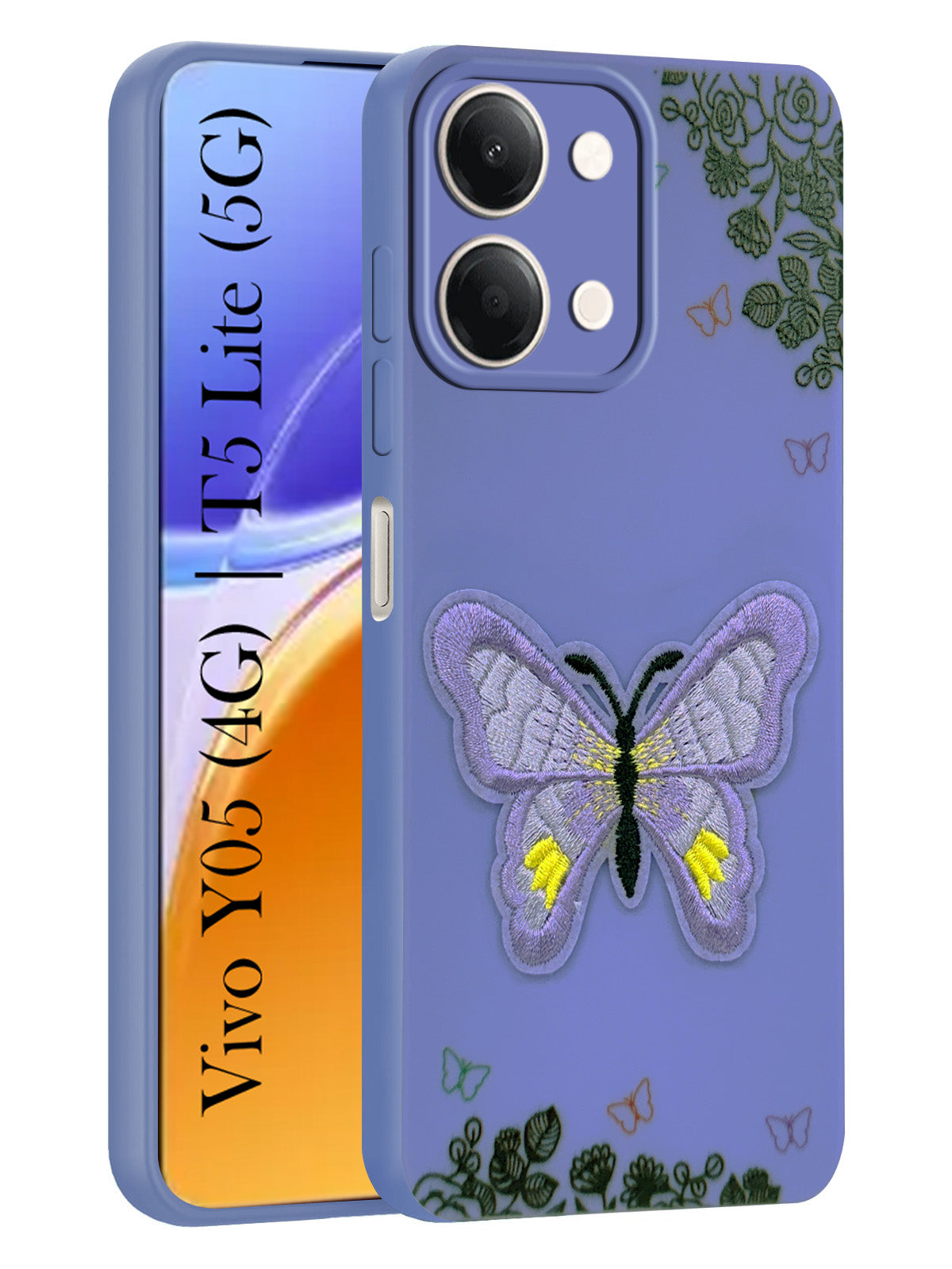 For Vivo Y05 (4G) | Vivo T5 Lite (5G) Back Cover Case (Soft Butterfly Embroidery | Women Teen Girls | Camera Protection| Matte Silicone)