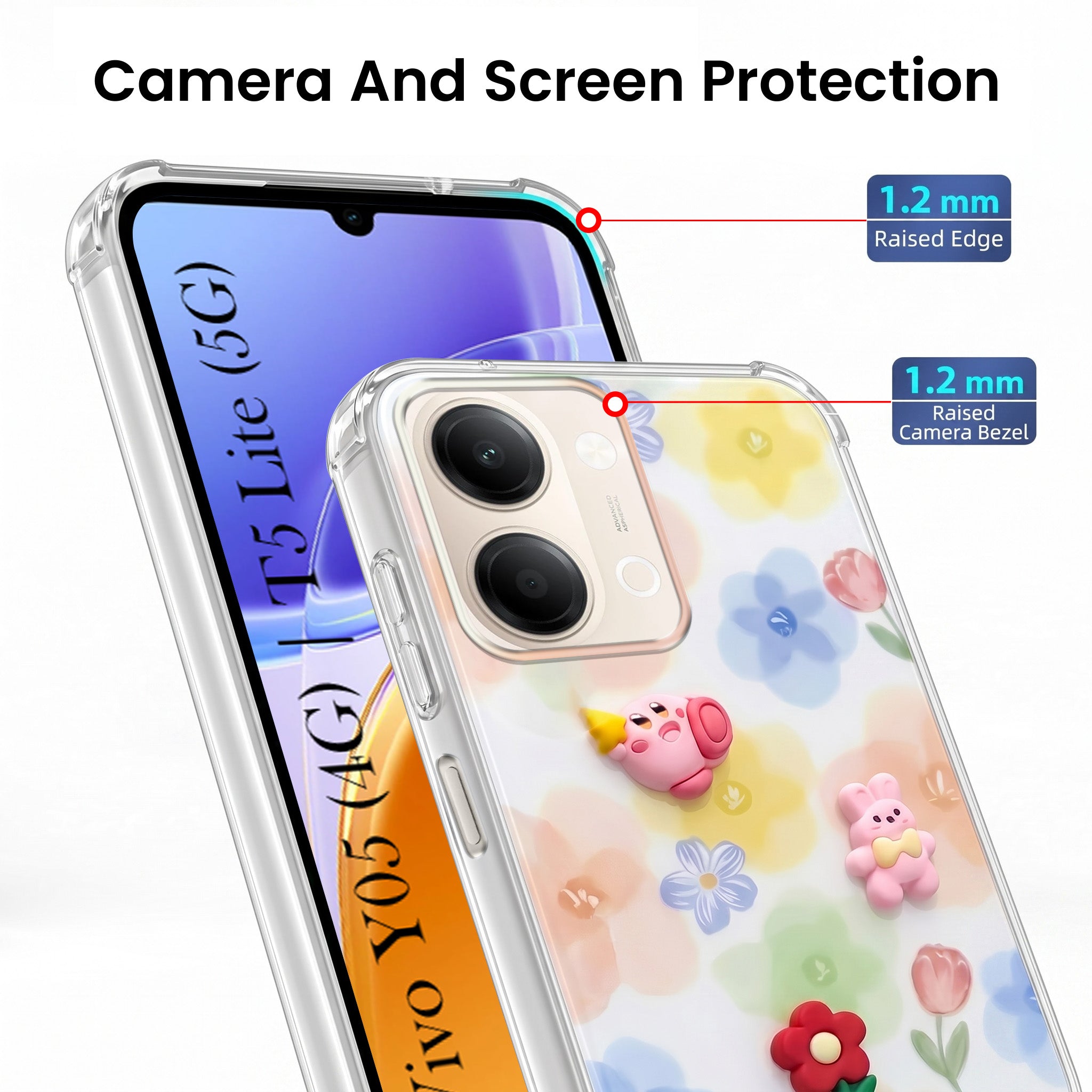 For Vivo Y05 4G Back Cover Case (3D Cute Cartoons | Hard Back Side Soft | Matte Premium Finish | HD Printing)