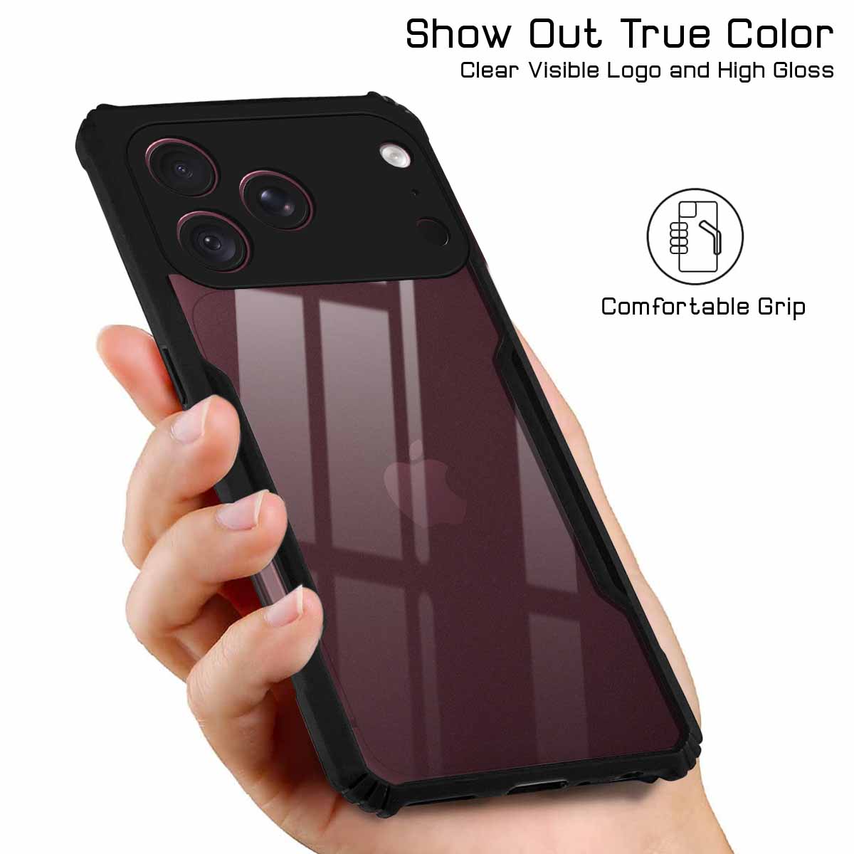 For Apple iPhone 18 Pro Max Back Cover Case Hybrid (Shockproof with Polycarbonate Clear Panel | Professional Black)