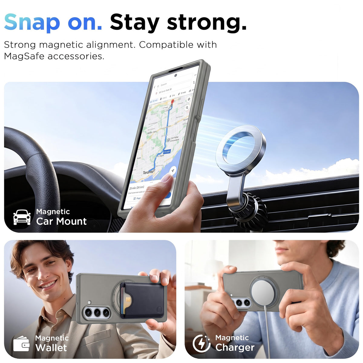 For Samsung Galaxy Z Fold 5 5G Back Cover Case (360° Rotating Kickstand Ring | Shockproof Camera Protection | Magnetic MagSafe Wireless Charging Support)