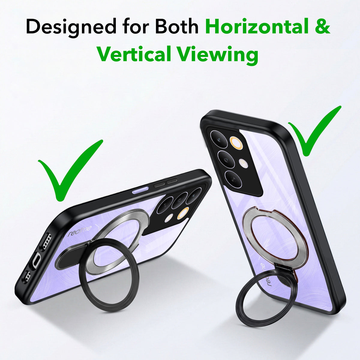 For Realme C85 5G | Realme Narzo 90x Back Cover Case (Kick Stand Ring Holder | Life time Anti Yellow | Camera Protection)