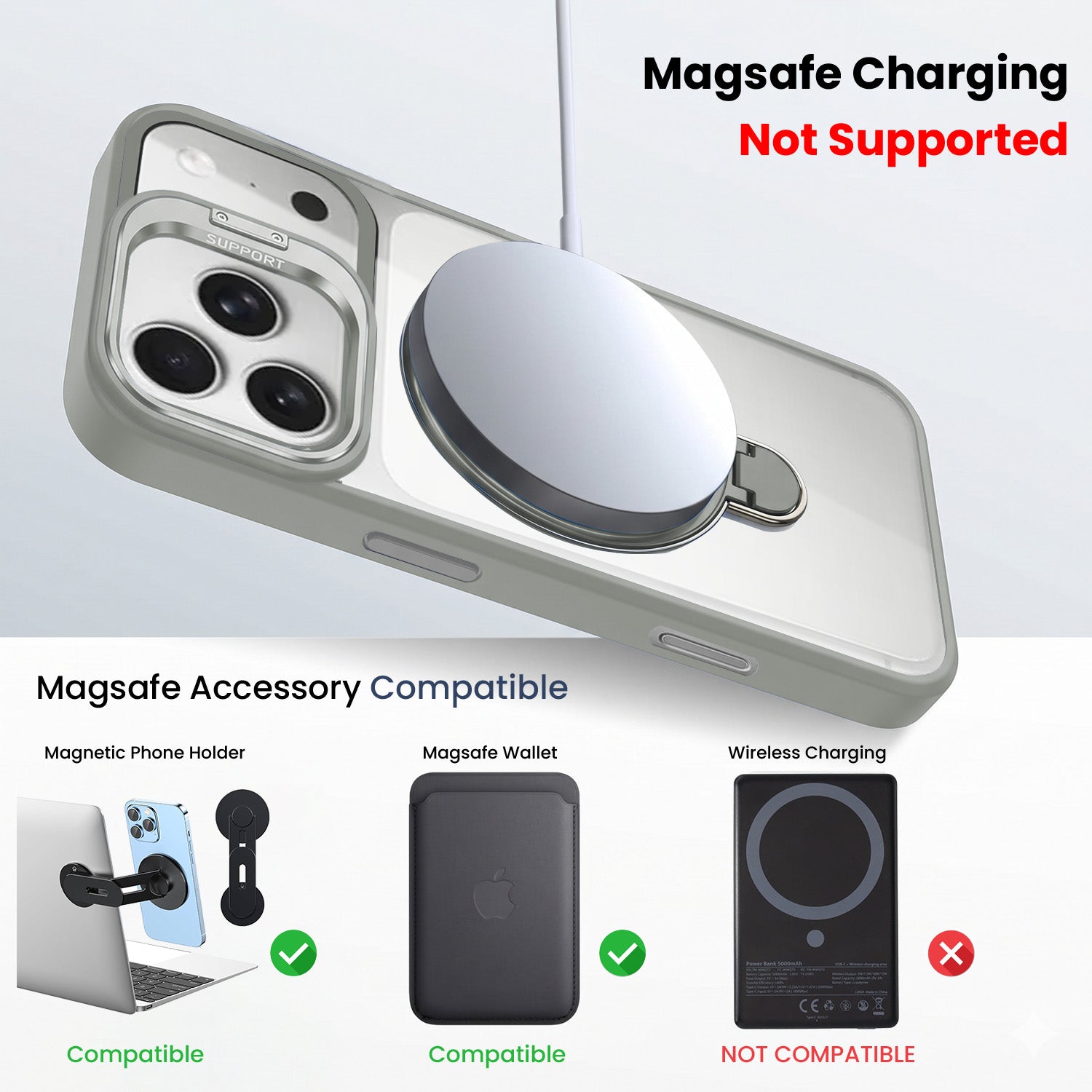 For Apple iPhone 17 Pro Back Cover Case Crystal (Lifetime Anti Yellow | Magnetic Ring Stand | Camera Lens Protection | MagSafe Compatible)