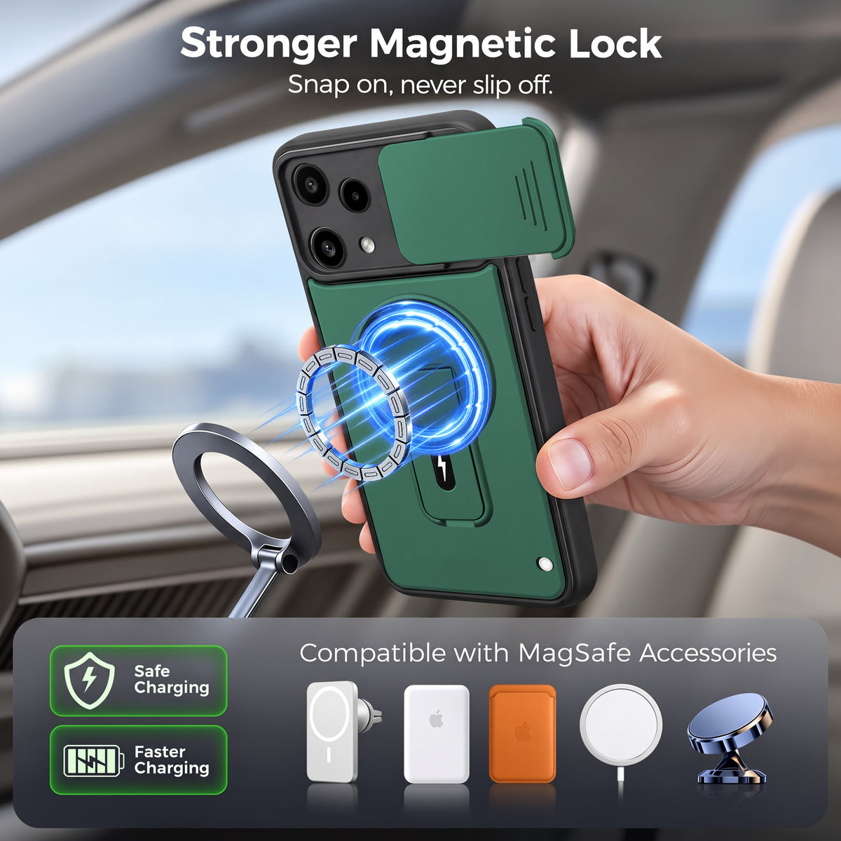 For Nothing Phone 3A Lite Back Case Cover Metallic (Hybrid Armor Kickstand | Sliding Shutter Camera Protection | MagSafe Compatible)