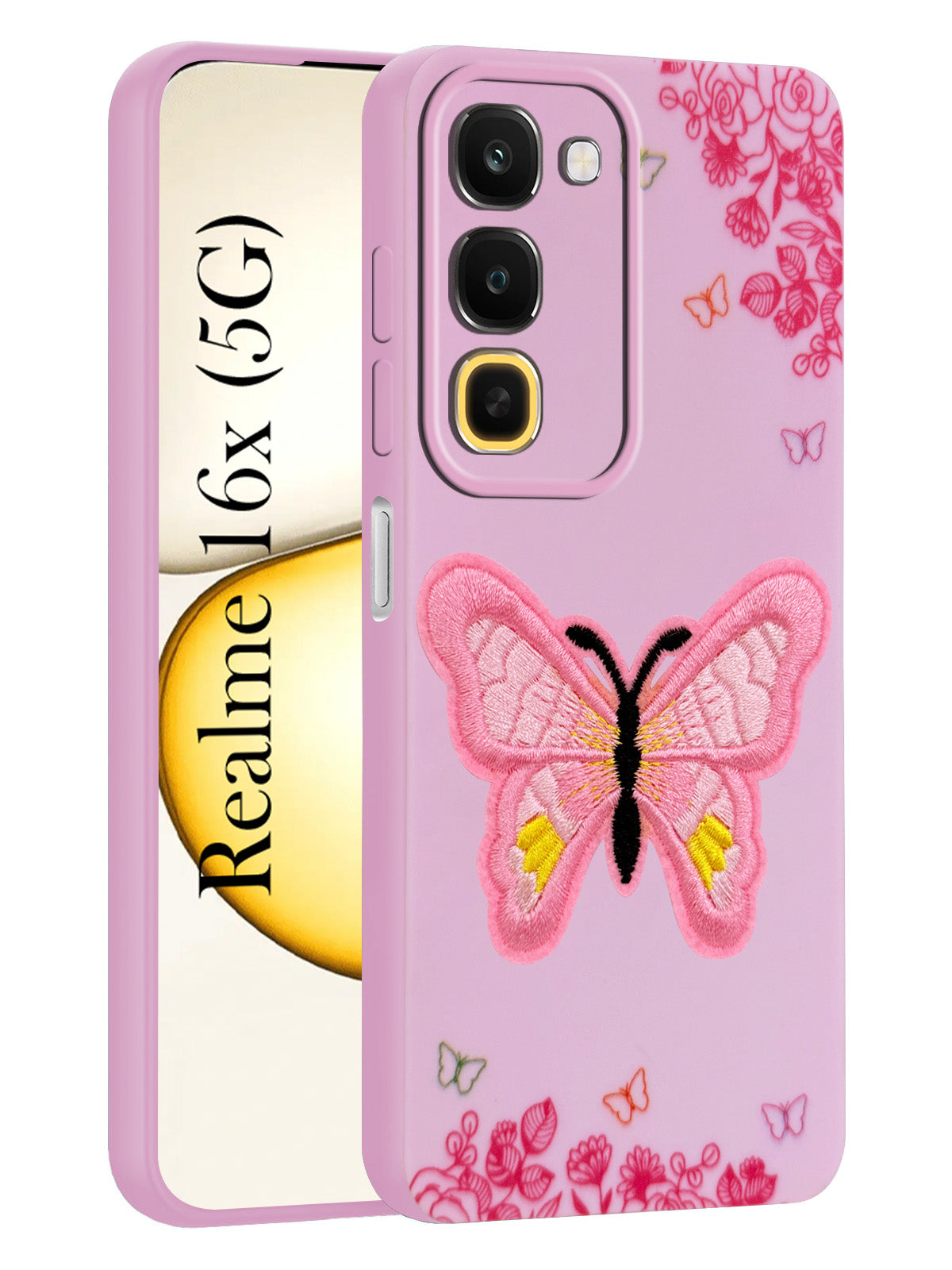 For Realme 16x 5G Back Cover Case (Soft Butterfly Embroidery | Women Teen Girls | Camera Protection| Matte Silicone)