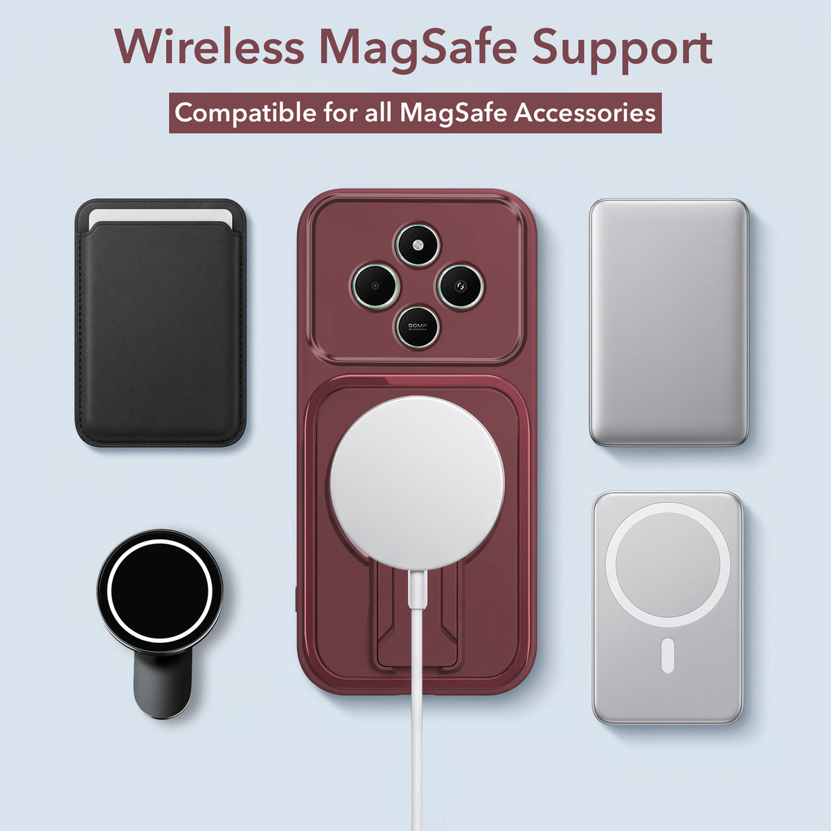 For Poco C75 | Poco M7 Back Case Cover Metallic (Hybrid Armor Kickstand | MagSafe Compatible | Camera Protection Shockproof)