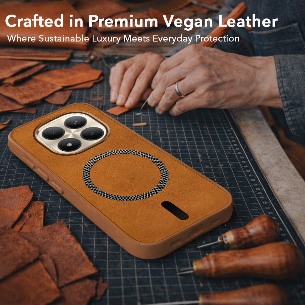 For Xiaomi Redmi Note 15 Pro Plus 5G Back Cover Case Leather Finish (MagSafe Compatible Wireless Charging | Soft Touch | Camera Bump Protection)