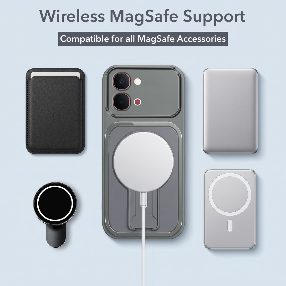 For Vivo Y51 Pro 5G | Vivo T5x Back Case Cover Metallic (Hybrid Armor Kickstand | MagSafe Compatible | Camera Protection Shockproof)