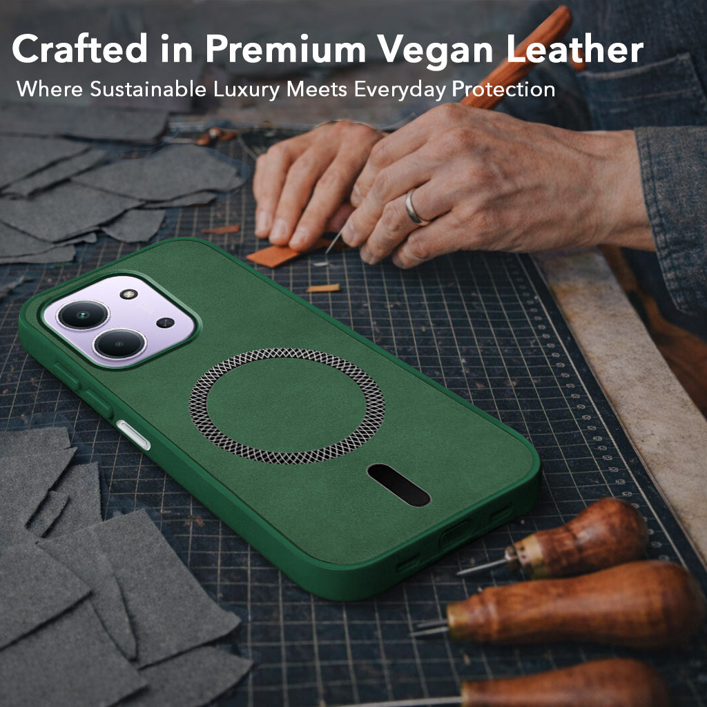 For Redmi 15C Back Cover Case Leather Finish (MagSafe Compatible Wireless Charging | Soft Touch | Camera Bump Protection)