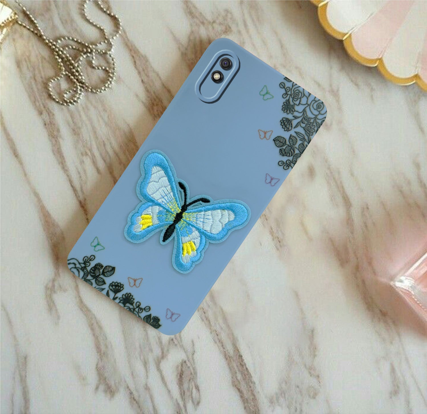 For Xiaomi Mi Redmi 9A | Redmi 9i Back Cover Case (Soft Butterfly Embroidery | Women Teen Girls | Camera Protection| Matte Silicone)