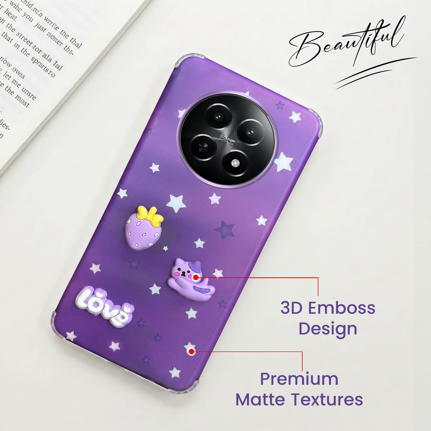 For Realme 12 | Realme 12X Back Cover Case (3D Cute Cartoons | Hard Back Side Soft | Matte Premium Finish | HD Printing)