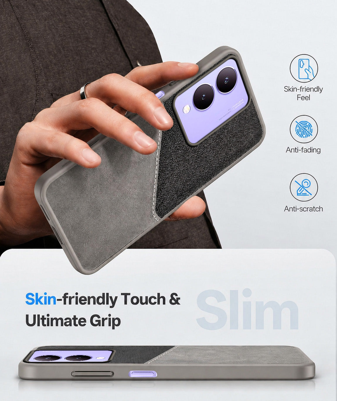 For Vivo Y17s Back Cover Case (Dual PU Leather Stitch | Professional Minimalist | Soft and Flexible)