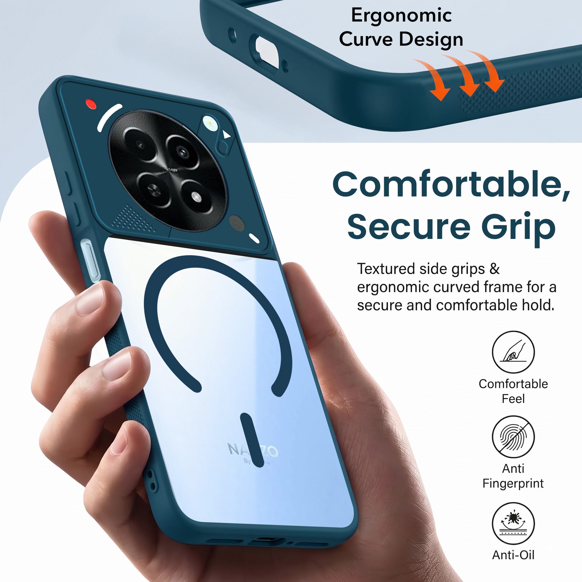 For Realme Narzo 70x 5G Back Cover Case Lifetime Anti-Yellow Clear (Camera Protection | Side Grip | Wireless MagSafe Compatible)
