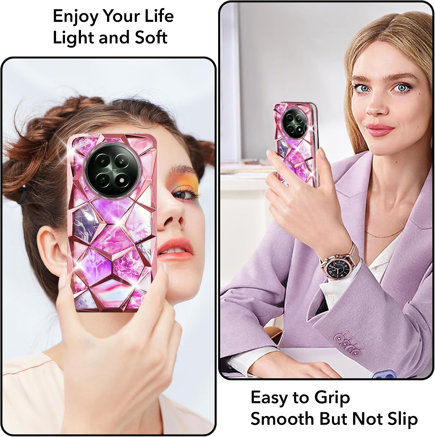 For Realme 12 | Realme 12X Back Cover Case( Dual Design Glitter Sparkle and Detachable Diamond Print Case | Soft and Flexible)