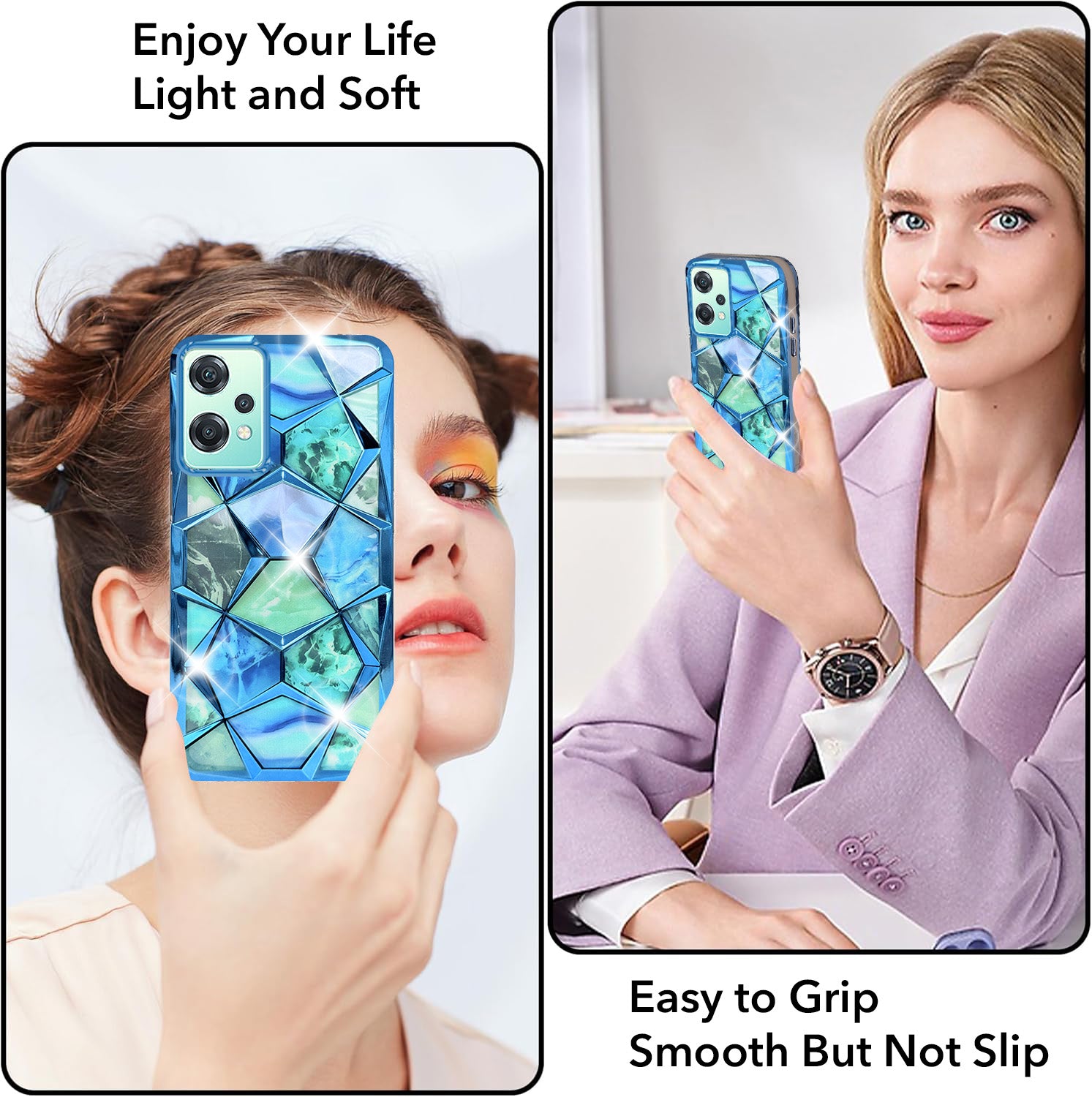 For OnePlus Nord CE 2 Lite Back Cover Case ( Dual Design Glitter Sparkle and Detachable Diamond Print Case | Soft and Flexible)