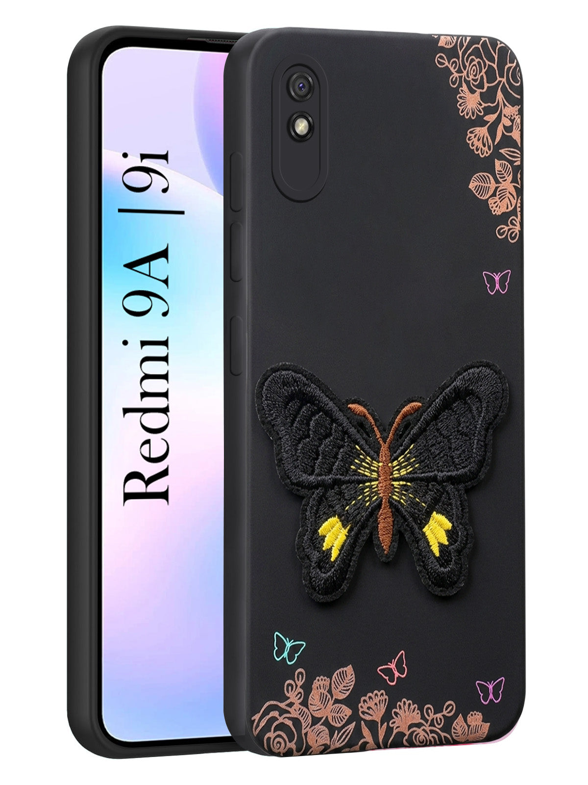 For Xiaomi Mi Redmi 9A | Redmi 9i Back Cover Case (Soft Butterfly Embroidery | Women Teen Girls | Camera Protection| Matte Silicone)