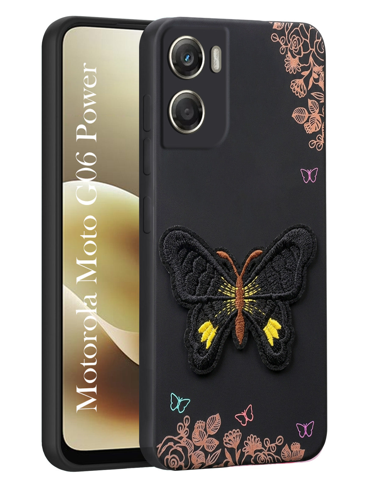 For Motorola Moto G06 Power Back Cover Case (Soft ButterFly Embroidery | Women Teen Girls | Camera Protection| Matte Silicone)